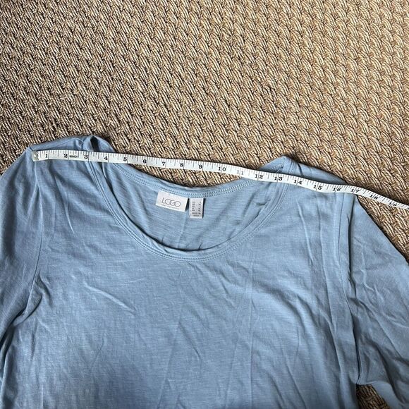 LOGO Lori Goldstein Soft Blue Ruffled Peplum Long Sleeve Top Women’s Large - Picture 3 of 6